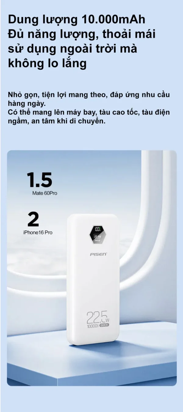 PIN DỰ PHÒNG 10.000mAh 22.5W PISEN TP-D183 (BH18T) - Ảnh 3