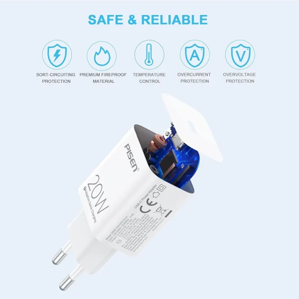 CỦ SẠC 20W PD PISEN A829-120167C-EU1 (BH18T) - Ảnh 4